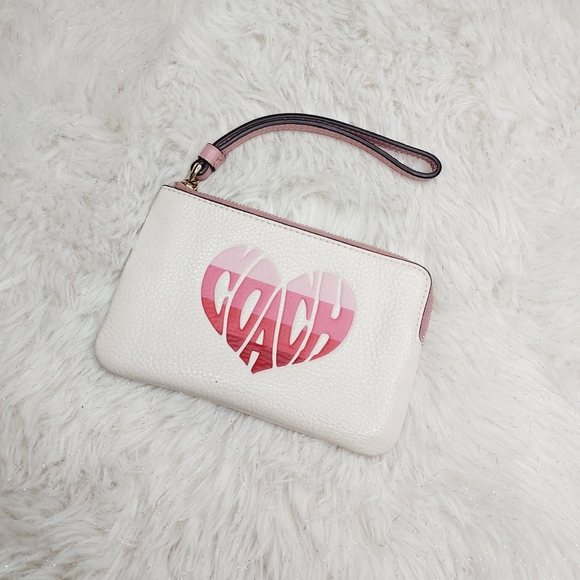 Coach Gold/Chalk MultiCorner Zip Wristlet With Stripe Heart Motif - Picture 3 of 10